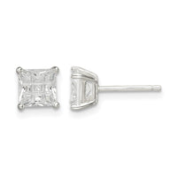 Sterling Silver 5mm Square Laser-cut CZ Basket Set Stud Earrings