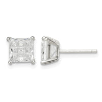 Sterling Silver 6mm Square Laser-cut CZ Basket Set Stud Earrings