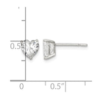 Sterling Silver Polished 6mm Heart 3 Prong Basket Set CZ Stud Earrings