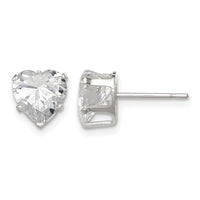Sterling Silver Polished 7mm Heart Snap Set CZ Stud Earrings
