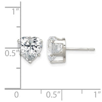 Sterling Silver Polished 8mm Heart Snap Set CZ Stud Earrings