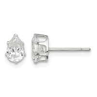 Sterling Silver Polished 6x4mm Pear Snap Set CZ Stud Earrings
