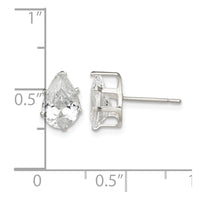 Sterling Silver Polished 9x6mm Pear Snap Set CZ Stud Earrings