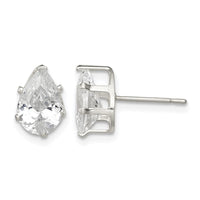 Sterling Silver Polished 9x6mm Pear Snap Set CZ Stud Earrings