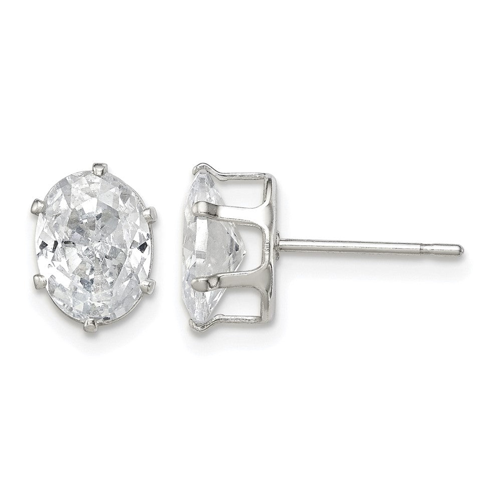 Sterling Silver Polished 8x6mm Oval Snap Set CZ Stud Earrings