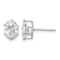 Sterling Silver Polished 8x6mm Oval Snap Set CZ Stud Earrings