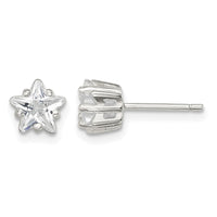 Sterling Silver Polished 6mm Star Basket Set CZ Stud Earrings