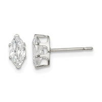 Sterling Silver Polished 7x3.5mm Marquise Snap Set CZ Stud Earrings