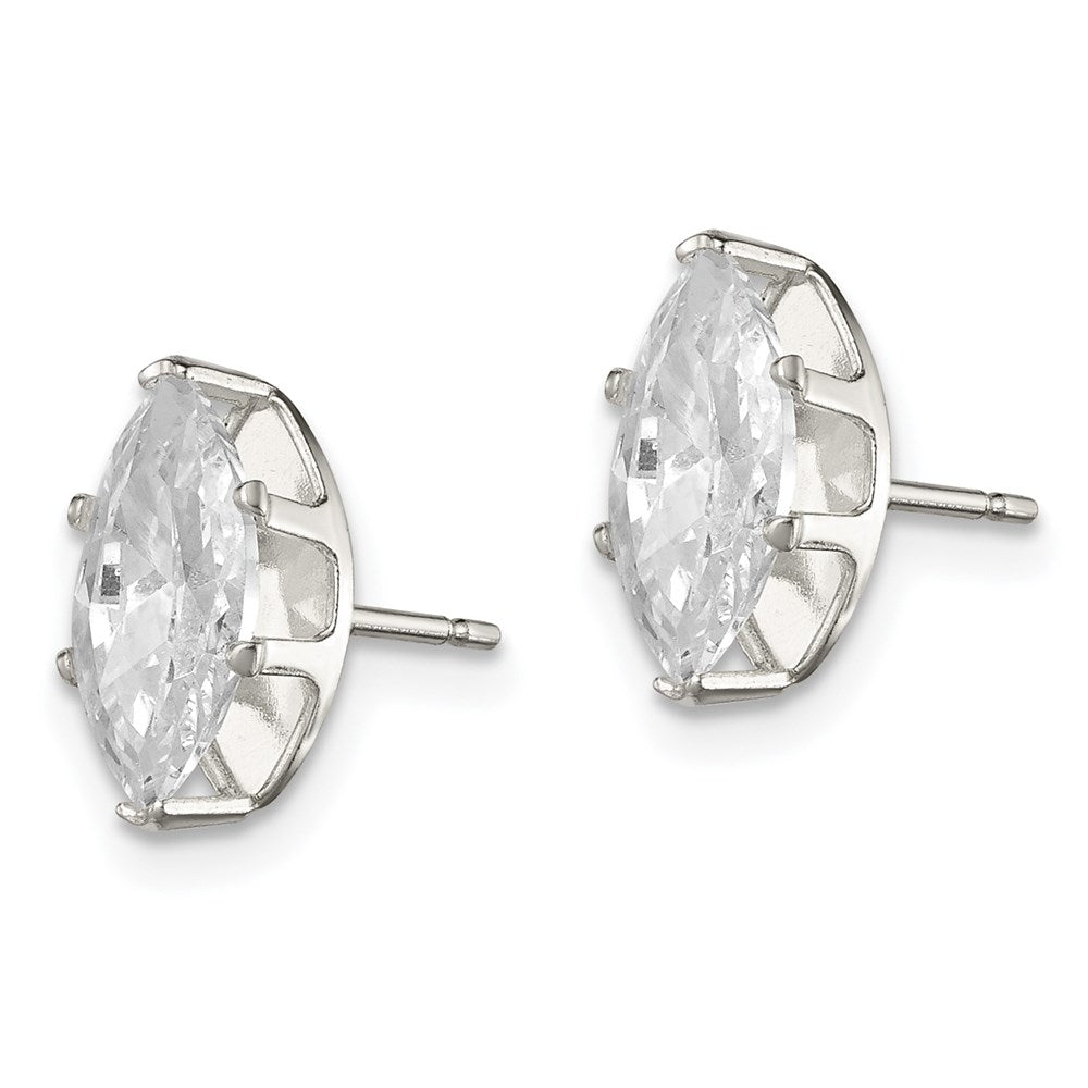 Sterling Silver Polished 10x5mm Marquise Snap Set CZ Stud Earrings