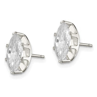Sterling Silver Polished 10x5mm Marquise Snap Set CZ Stud Earrings