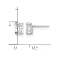 Sterling Silver Polished Emerald-cut 6x4mm Basket Set CZ Stud Earrings