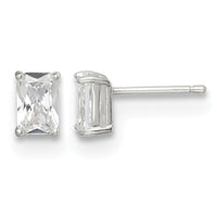 Sterling Silver Polished Emerald-cut 6x4mm Basket Set CZ Stud Earrings