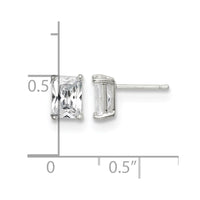 Sterling Silver Polished Emerald-cut 7x5mm Basket Set CZ Stud Earrings