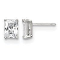 Sterling Silver Polished Emerald-cut 7x5mm Basket Set CZ Stud Earrings