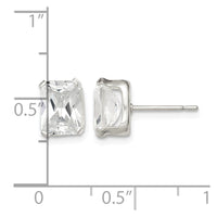 Sterling Silver Polished Emerald-cut 8x6mm Basket Set CZ Stud Earrings
