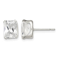 Sterling Silver Polished Emerald-cut 8x6mm Basket Set CZ Stud Earrings