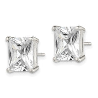 Sterling Silver Polished Emerald-cut 10x8mm Basket Set CZ Stud Earrings