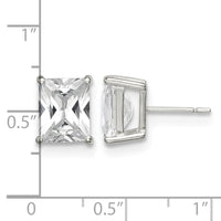 Sterling Silver Polished Emerald-cut 10x8mm Basket Set CZ Stud Earrings