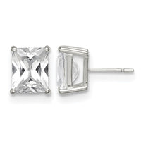 Sterling Silver Polished Emerald-cut 10x8mm Basket Set CZ Stud Earrings