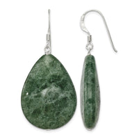 Sterling Silver Polished Cracked Aventurine Green Teardrop Dangle Earrings