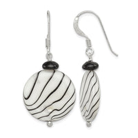 Sterling Silver Polished Black Agate/Zebra Mother of Pearl Dangle Earrings