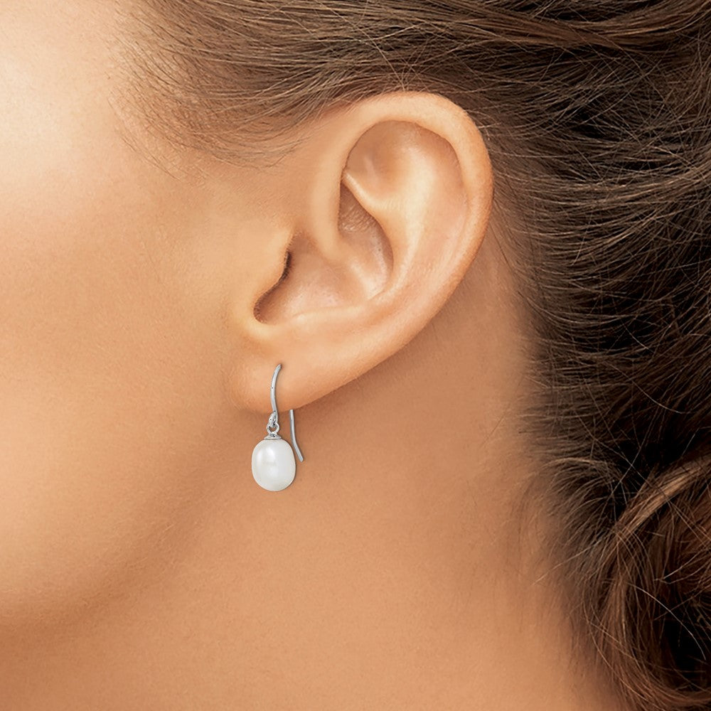 Sterling Silver Rhodium-plated Polished 8-9mm FWC Pearl Dangle Earrings