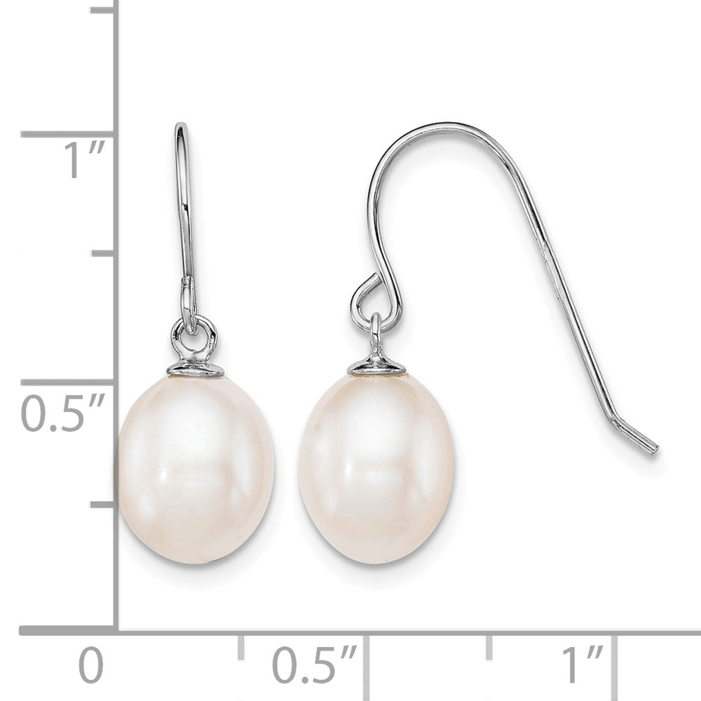Sterling Silver Rhodium-plated Polished 8-9mm FWC Pearl Dangle Earrings