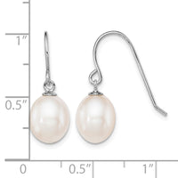 Sterling Silver Rhodium-plated Polished 8-9mm FWC Pearl Dangle Earrings