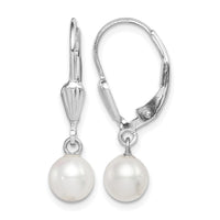 Sterling Silver RH-plated 6-7mm FWC Pearl Leverback Dangle Earrings