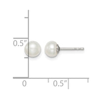 Sterling Silver Rh-plated 5-6mm White FW Cultured Button Pearl Stud Earring