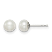 Sterling Silver Rh-plated 5-6mm White FW Cultured Button Pearl Stud Earring