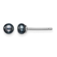 Sterling Silver Rh-plated 4-5mm Black FW Cultured Button Pearl Stud Earring