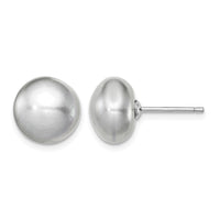Sterling Silver Rh-plated 10-11mm Grey FWC Button Pearl Earrings