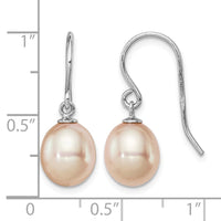 Sterling Silver RH-plated 8-9mm Pink FW Cultured Pearl Dangle Earrings