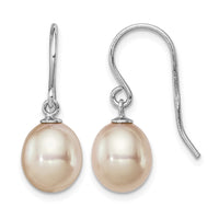 Sterling Silver RH-plated 8-9mm Pink FW Cultured Pearl Dangle Earrings