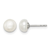 Sterling Silver Rh-plated 6-7mm White FW Cultured Button Pearl Stud Earring