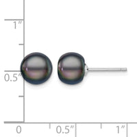 Sterling Silver Rh-plated 8-9mm Black FW Cultured Button Pearl Stud Earring