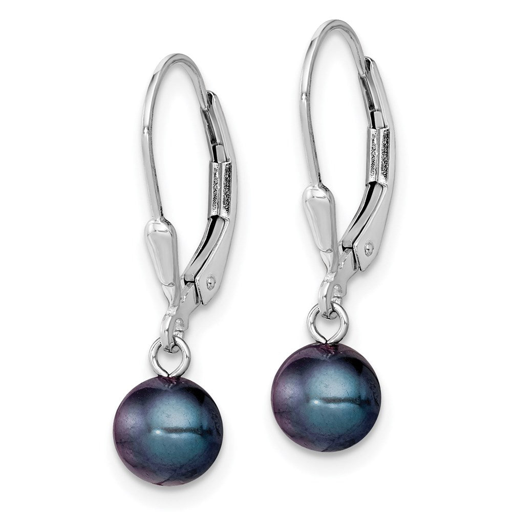 Sterling Silver Rhodium-plated 6-7mm Black FWC Pearl Leverback Earrings