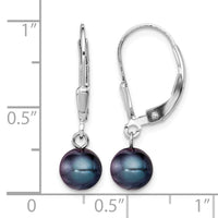 Sterling Silver Rhodium-plated 6-7mm Black FWC Pearl Leverback Earrings