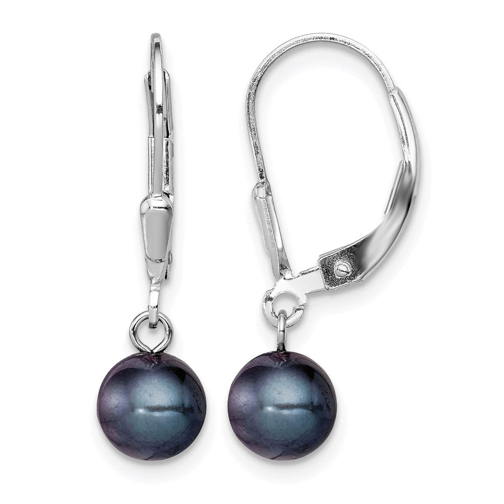 Sterling Silver Rhodium-plated 6-7mm Black FWC Pearl Leverback Earrings