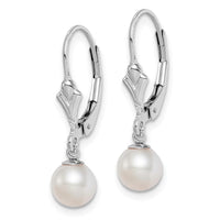 Sterling Silver RH-plated 6-7mm FWC Pearl Leverback Dangle Earrings