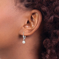 Sterling Silver RH-plated 6-7mm FWC Pearl Leverback Dangle Earrings