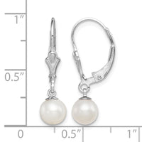Sterling Silver RH-plated 6-7mm FWC Pearl Leverback Dangle Earrings