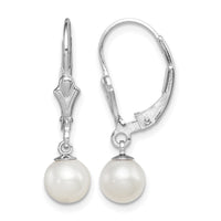 Sterling Silver RH-plated 6-7mm FWC Pearl Leverback Dangle Earrings