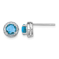 Sterling Silver Rhodium-plated Diamond and Blue Topaz Earring