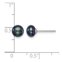 Sterling Silver Rh-plated 6-7mm FW Cultured Button Pearl Black Earrings