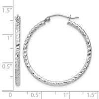 Sterling Silver Rhodium Plated Diamond-cut 2x30mm Hoop Earrings