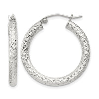Sterling Silver D/C 3x25mm Hoop Earrings
