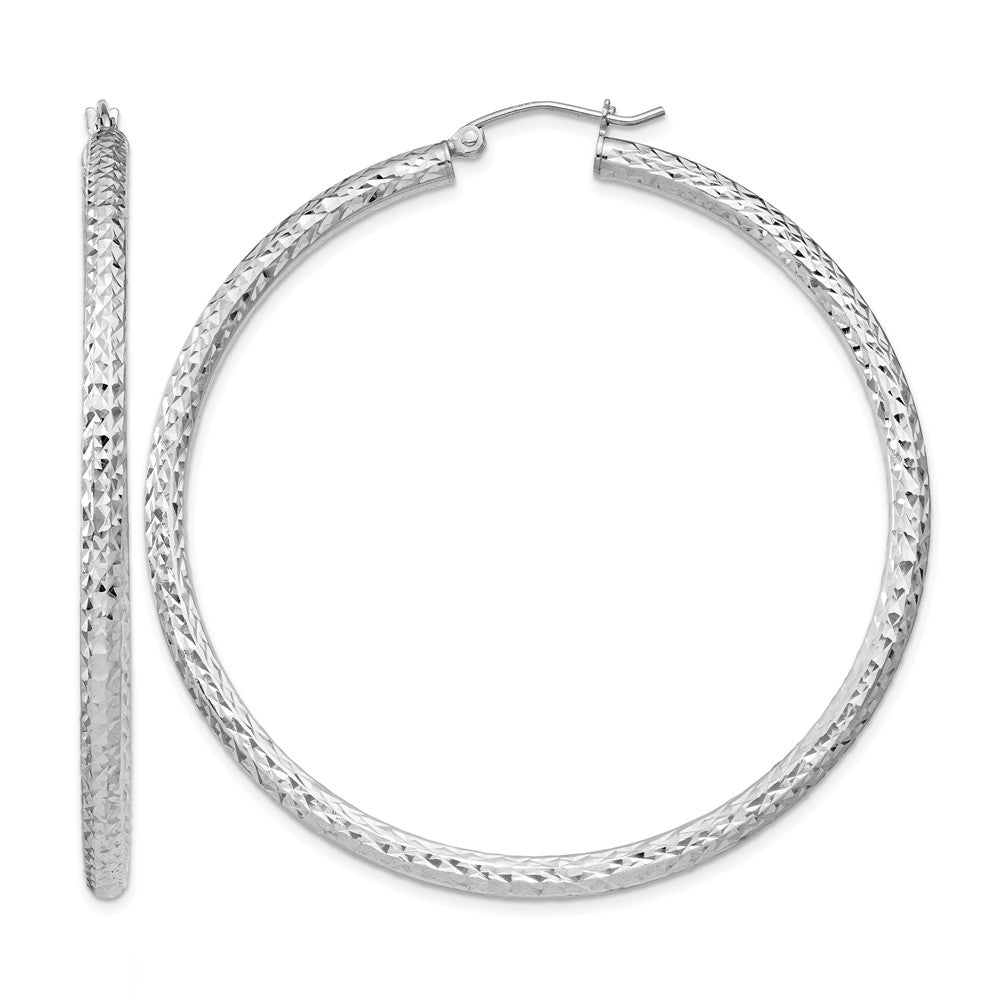 Sterling Silver Rhodium-plated D/C 3x55mm Hoop Earrings