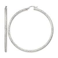 Sterling Silver D/C 3x65mm Hoop Earrings